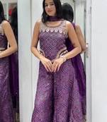 Purple faux georgette embroidered palazzo set