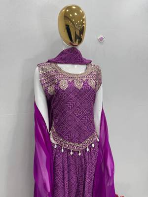 Purple faux georgette embroidered palazzo set 3