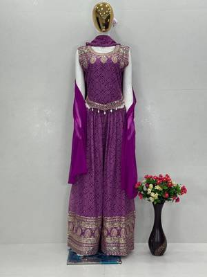 Purple faux georgette embroidered palazzo set 4