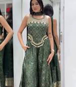 Green faux georgette embroidered palazzo set