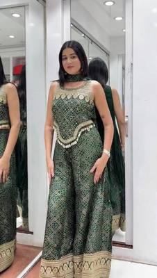 Green faux georgette embroidered palazzo set 2