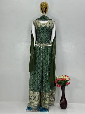 Green faux georgette embroidered palazzo set 3