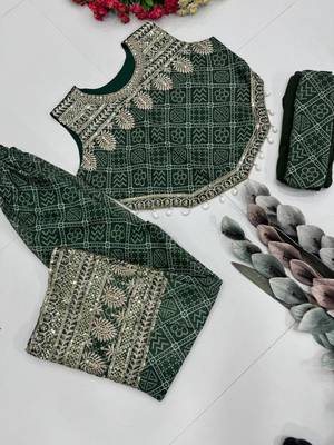 Green faux georgette embroidered palazzo set 4