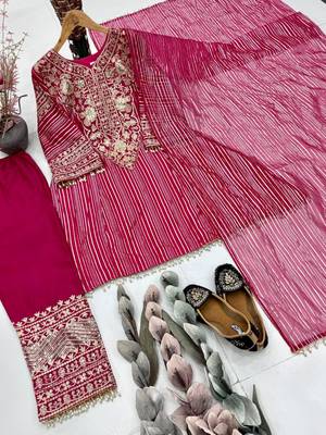 Magenta nylon embroidered farshi palazzo set 4