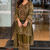 Olive nylon embroidered farshi palazzo set