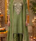 Olive nylon embroidered farshi palazzo set