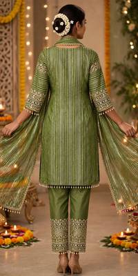 Olive nylon embroidered farshi palazzo set 2
