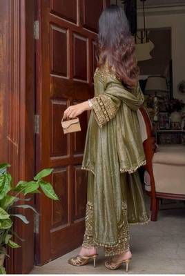 Olive nylon embroidered farshi palazzo set 2