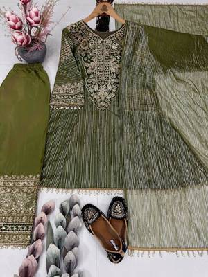Olive nylon embroidered farshi palazzo set 4