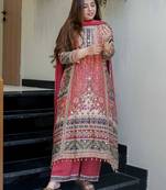 Dark pink silk blend printed palazzo set