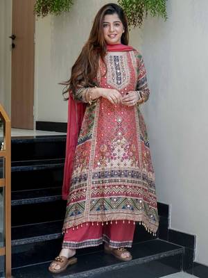 Dark pink silk blend printed palazzo set 2