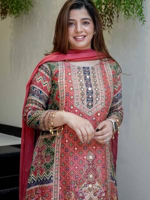 Dark pink silk blend printed palazzo set 3