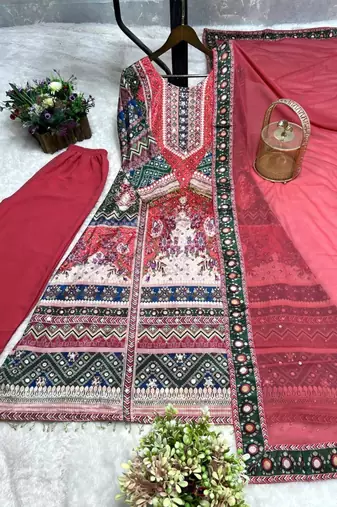 Dark pink silk blend printed palazzo set