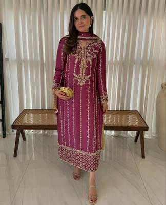 Rani pink silk blend embroidered trouser set 2