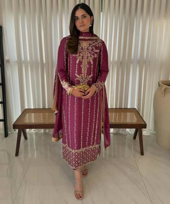 Rani pink silk blend embroidered trouser set 1