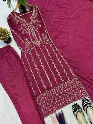 Rani pink silk blend embroidered trouser set 4