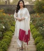 Off white silk blend embroidered palazzo set