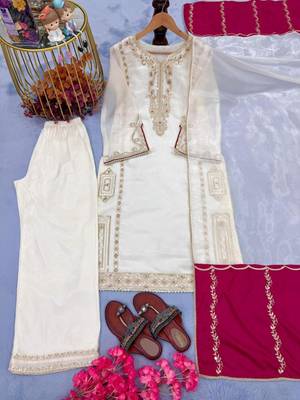 Off white silk blend embroidered palazzo set 2