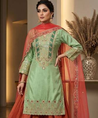 Green silk blend embroidered SHARARA set 2