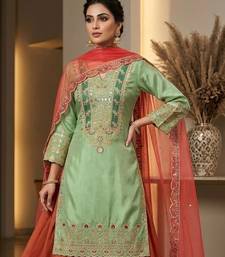 Green silk blend embroidered SHARARA set
