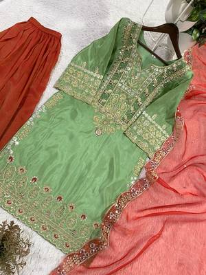 Green silk blend embroidered SHARARA set 3