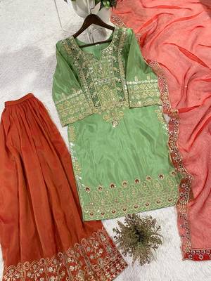 Green silk blend embroidered SHARARA set 4