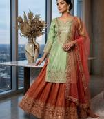 Green silk blend embroidered SHARARA set
