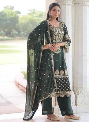 Womens faux blooming with embroidered work  kurta set 1