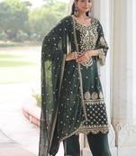 Womens new trendy faux blooming with embroidered work  kurta set