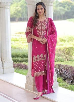 Womens faux blooming with embroidered work kurta set 1