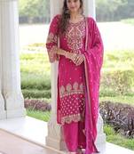 Womens new trendy faux blooming with embroidered work  kurta set