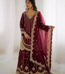 Wine silk blend embroidered palazzo set