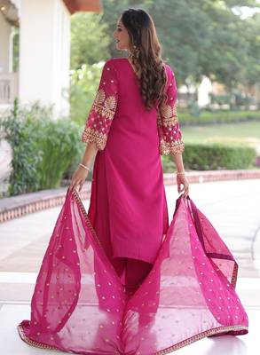 Womens faux blooming with embroidered work kurta set 3