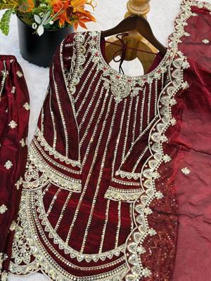 Wine silk blend embroidered palazzo set 4