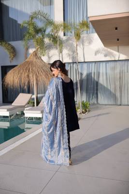 Womens fancy velvet with rich zari embroidered work kurta set 4