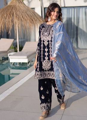 Womens fancy velvet with rich zari embroidered work kurta set 5