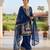 Royal blue silk blend embroidered farshi salwar set