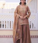 Womens new stylish fendi crush with zari sequins embroidered work kurta set