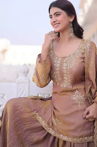 Womens new fendi crush with zari sequins embroidered work kurta set
