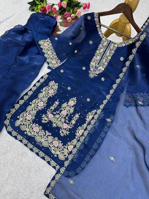 Royal blue silk blend embroidered farshi salwar set 4