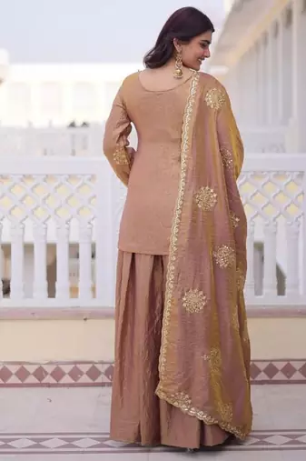 Womens new fendi crush with zari sequins embroidered work kurta set