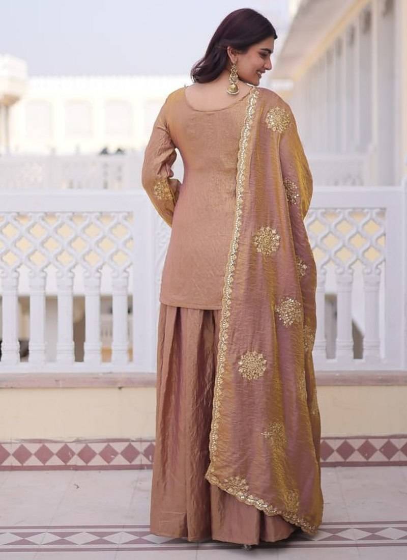 Womens new stylish fendi crush with zari sequins embroidered work kurta set