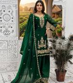 Dark green silk blend embroidered farshi salwar set