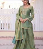 Womens fendi crush with zari sequins embroidered work kurta set