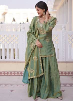 Womens fendi crush with zari sequins embroidered work kurta set 4