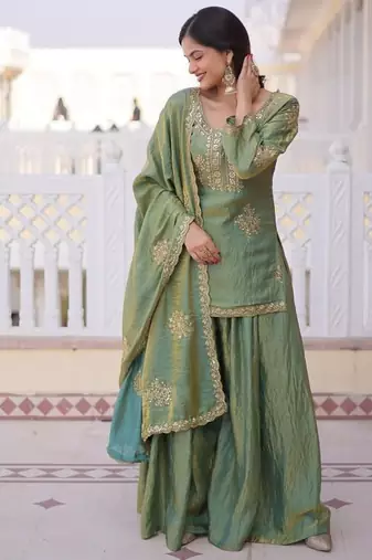 Womens fendi crush with zari sequins embroidered work kurta set