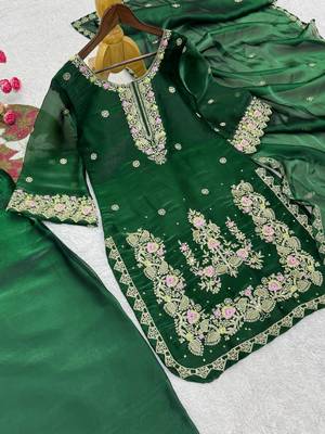 Dark green silk blend embroidered farshi salwar set 4