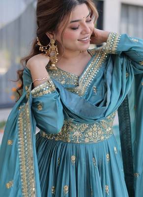 womens bollywood super silk with rich sequins embroidered work kurta set 2