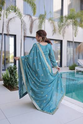 womens bollywood super silk with rich sequins embroidered work kurta set 3