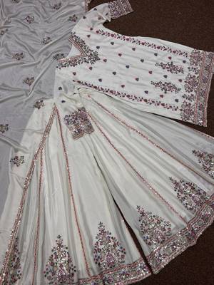 Cream silk blend embroidered palazzo set 4